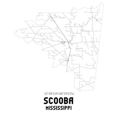 Scooba Mississippi. US street map with black and white lines.