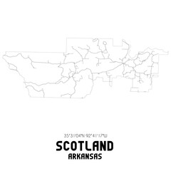 Scotland Arkansas. US street map with black and white lines.
