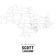 Scott Louisiana. US street map with black and white lines.
