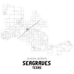 Seagraves Texas. US street map with black and white lines.