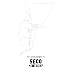 Seco Kentucky. US street map with black and white lines.