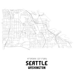 Seattle Washington. US street map with black and white lines.