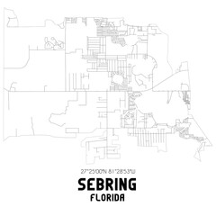 Sebring Florida. US street map with black and white lines.