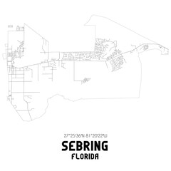 Sebring Florida. US street map with black and white lines.