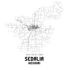Sedalia Missouri. US street map with black and white lines.