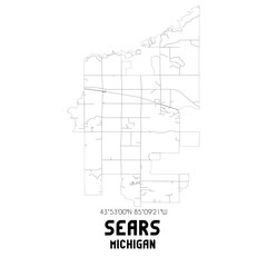 Sears Michigan. US street map with black and white lines.