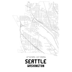 Seattle Washington. US street map with black and white lines.