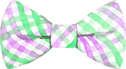 Watercolor Easter clothes plaid bowtie illustration,ribbon, object. Clothes accessories, spring decor, green, fashion, hipster clothes, create character overlay, drop, print,printable, clipart,diy
