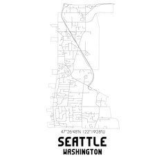 Seattle Washington. US street map with black and white lines.