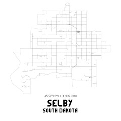 Fototapeta premium Selby South Dakota. US street map with black and white lines.