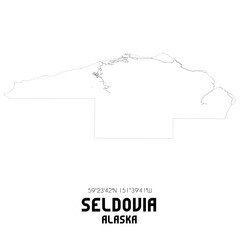 Seldovia Alaska. US street map with black and white lines.