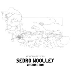 Sedro Woolley Washington. US street map with black and white lines.