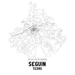 Seguin Texas. US street map with black and white lines.