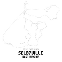 Selbyville West Virginia. US street map with black and white lines.