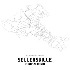 Sellersville Pennsylvania. US street map with black and white lines.