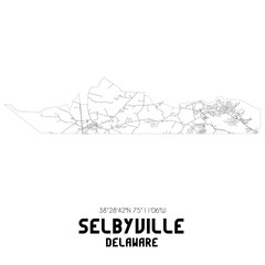 Selbyville Delaware. US street map with black and white lines.
