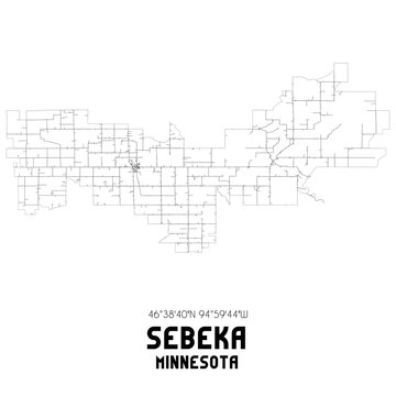 Sebeka Minnesota. US street map with black and white lines.