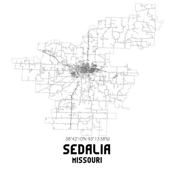 Sedalia Missouri. US Street Map With Black And White Lines.