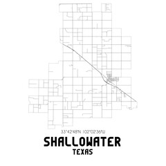 Shallowater Texas. US street map with black and white lines.