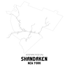 Shandaken New York. US street map with black and white lines.