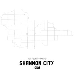 Shannon City Iowa. US street map with black and white lines.