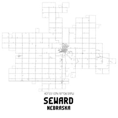 Seward Nebraska. US street map with black and white lines.