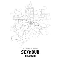 Seymour Missouri. US street map with black and white lines.