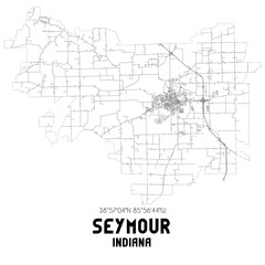 Seymour Indiana. US street map with black and white lines.