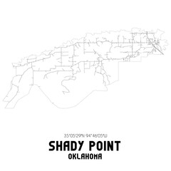 Shady Point Oklahoma. US street map with black and white lines.