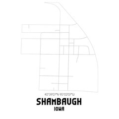 Shambaugh Iowa. US street map with black and white lines.