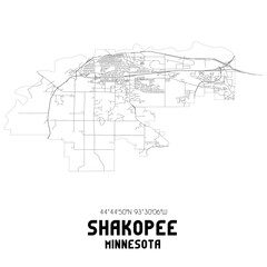 Shakopee Minnesota. US street map with black and white lines.