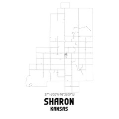 Sharon Kansas. US street map with black and white lines.