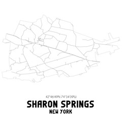 Sharon Springs New York. US street map with black and white lines.