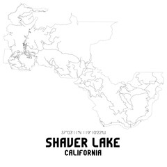Obraz premium Shaver Lake California. US street map with black and white lines.