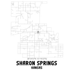 Sharon Springs Kansas. US street map with black and white lines.