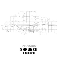 Shawnee Oklahoma. US street map with black and white lines.