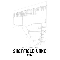 Sheffield Lake Ohio. US street map with black and white lines.