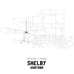 Shelby Montana. US street map with black and white lines.