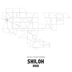 Shiloh Ohio. US street map with black and white lines.