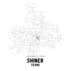 Shiner Texas. US street map with black and white lines.