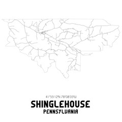 Fototapeta na wymiar Shinglehouse Pennsylvania. US street map with black and white lines.