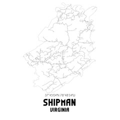 Shipman Virginia. US street map with black and white lines.