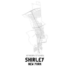 Shirley New York. US street map with black and white lines.