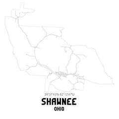 Shawnee Ohio. US street map with black and white lines.