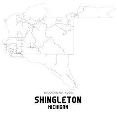 Shingleton Michigan. US street map with black and white lines.