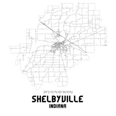 Shelbyville Indiana. US street map with black and white lines.
