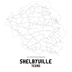 Shelbyville Texas. US street map with black and white lines.