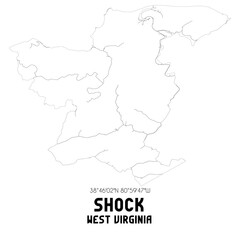 Shock West Virginia. US street map with black and white lines.