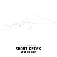 Short Creek West Virginia. US street map with black and white lines.