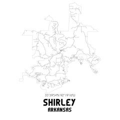 Shirley Arkansas. US street map with black and white lines.